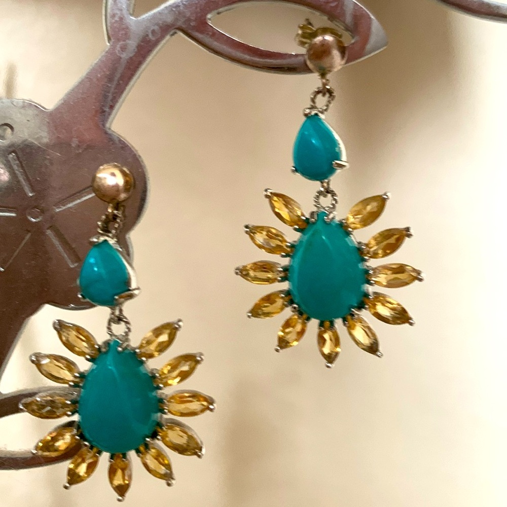 Ross Simons Turquoise and Citrine Drop Earrings in Sterling Silver